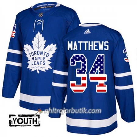 Barn Ishockey Toronto Maple Leafs Tröja Auston Matthews 34 Adidas 2017-2018 Blå USA Flag Fashion Authentic